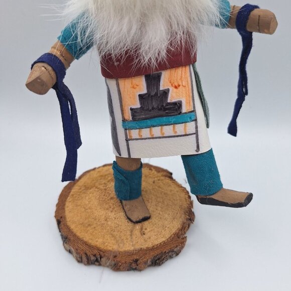 Kachina Handmade Doll Signed 8 Inch Wolf AM Native American Indian Art Wood Fur - Picture 13 of 14